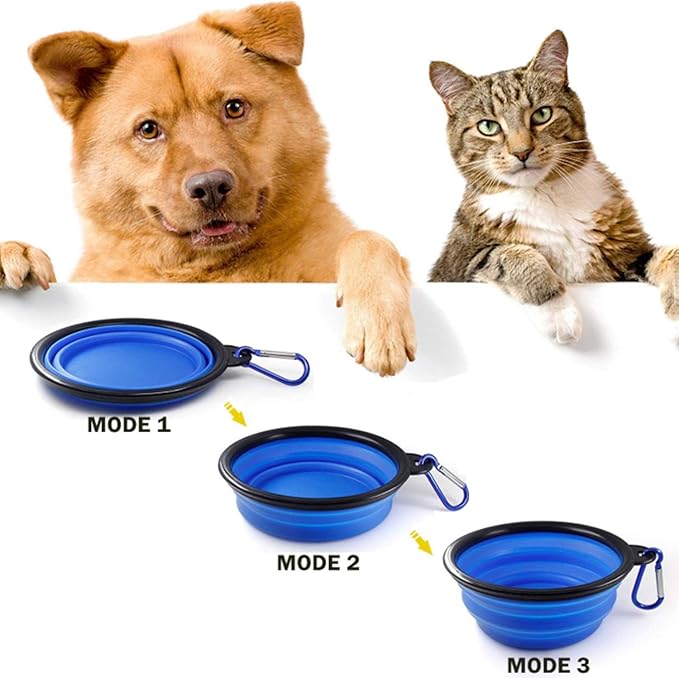 Portable Silicone Collapsible Dog Bowls, 2 Pack Dog Bowl Travel Collapsible Bowls Water Feeding Travel Bowl Cup Dish for Pet Dogs and Cats - with 2 Pack Carabiners