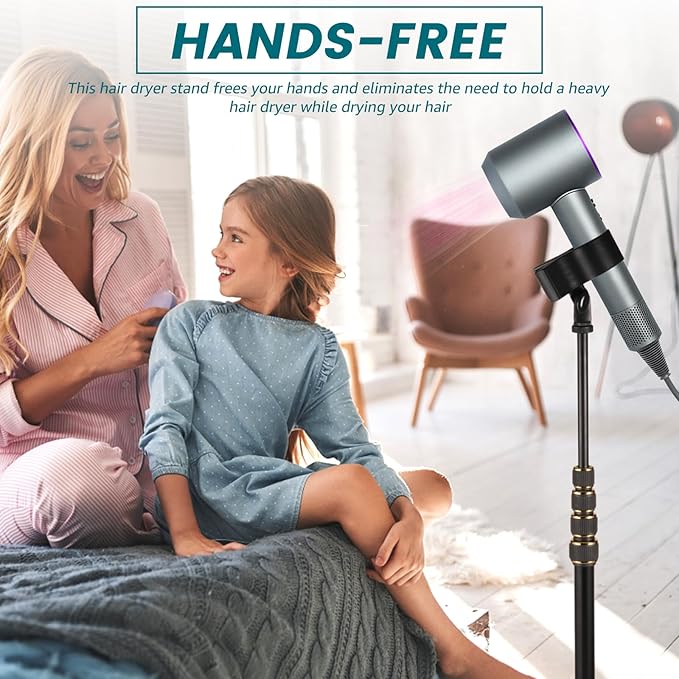 Hair Dryer Stand, 23.6-76.7 inch Hands Free Hair Dryer Stand Holder, Adjustable Blow Dryer Holder, 180 Degree Rotating Blow Dryer Floor Stand with Storage Bag for Women Pets