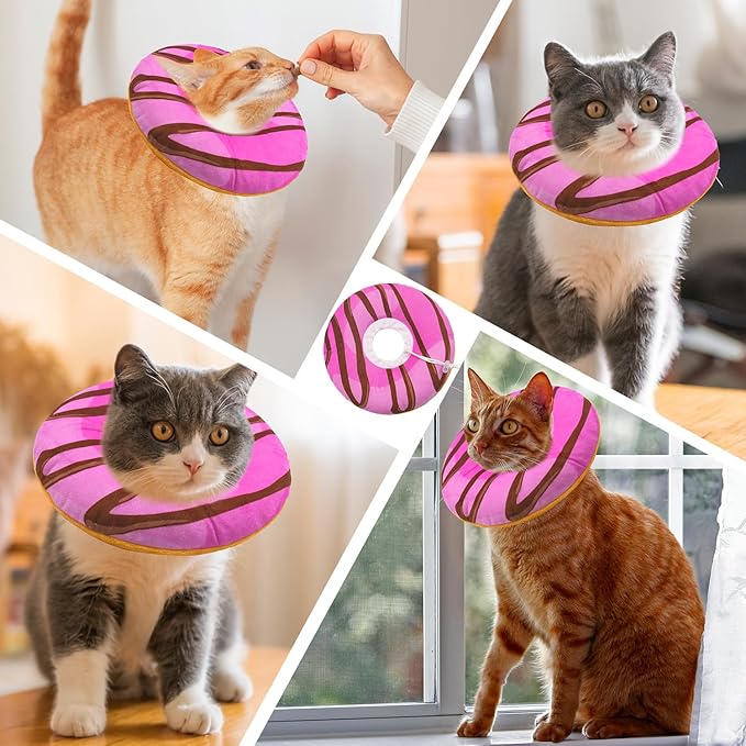 Seyezo Cat Cone Collar Soft, Adjustable Cat Recovery Collars Kitten Cones to Stop Licking, Cute Donut E Collar After Surgery, Anti-Lick Recovery Elizabethan Collar for Kittens (Pink, Small)