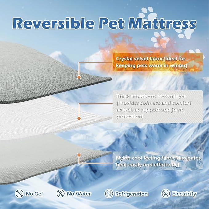 EXPAWLORER Reversible Dog Cooling Mat Large (Cool & Warm) 48”x28” Pet Cooling Mat in Summer & Plush Warm Blanket in Winter,Foldable Thick Bed Pad for Kennel Sofa Floor Crate Car Seat