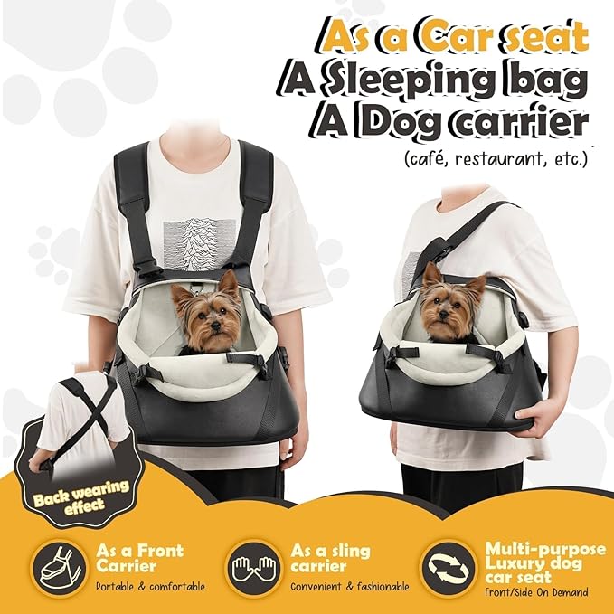 WOYYHO Luxurious Dog Booster Car Seat Designed for Tiny Dogs up to 7 lbs, Vegan Leather Pet Dog Car Seat with Safety Belt & Soft Flannel Liner for Teacup Yorkie, Chihuahua, Maltese, Small Dogs Cats