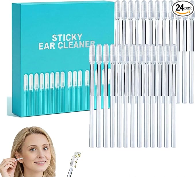 Sticky Cleaning Ear Stick, Gentle Reusable Soft Spiral Head Adhesive Ear Pick for Safe Ear Cleaning, with Gentle Removal Stick for All Ages (5mm-24 pcs)