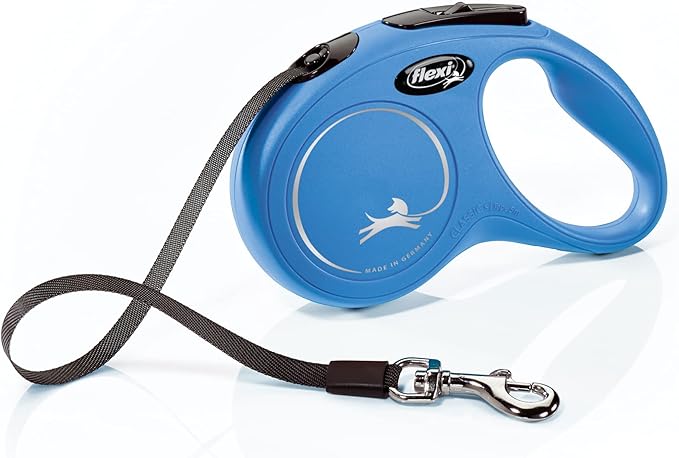 FLEXI Classic Tape Retractable Dog Leash for Small Dogs Upto 33 lbs. – 16 ft, Blue | Tangle Free Pet Walking Leash with One-Handed Brake, Pause, Lock|German Quality Product