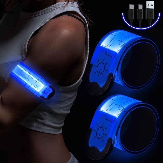 Simket LED Armband Rechargeable for Running(2 Pack), Running Lights for Runners, Running Lights, High Visibility Reflective Running Gear Adjustable Light Up Arm Bands for Men Women Kids
