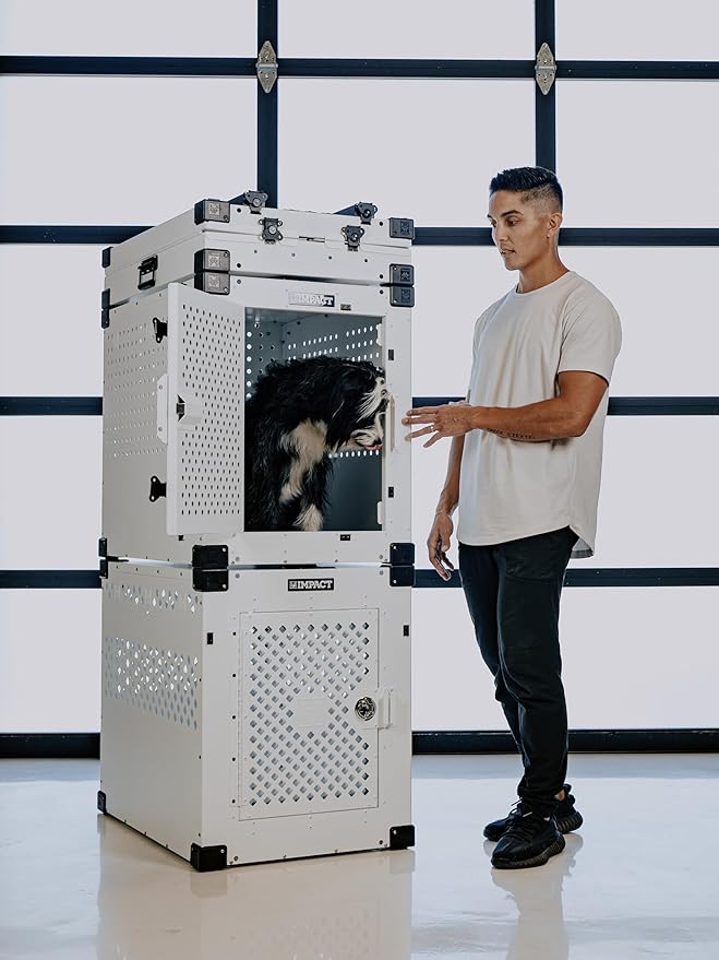 Impact Indestructible High Anxiety Dog Crate for Extra Large Dogs - Heavy Duty Escape Proof Indoor Dog Kennel with Powder-Coated Aluminum -Ideal for Escape Artists (White 40"+ (40.5"L x 27"W x 33"H)