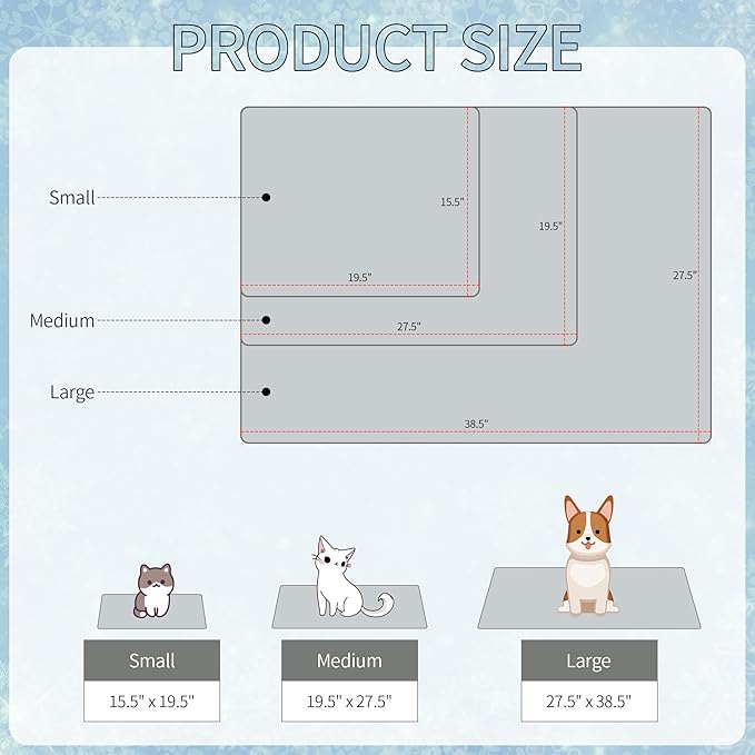 DELIFUR Cat Cooling Mat- Pet Cooling Mat Outdoor for Dogs Self Pad for Kitten Cat Puppy Machine Washable (Medium, Grey Shark)