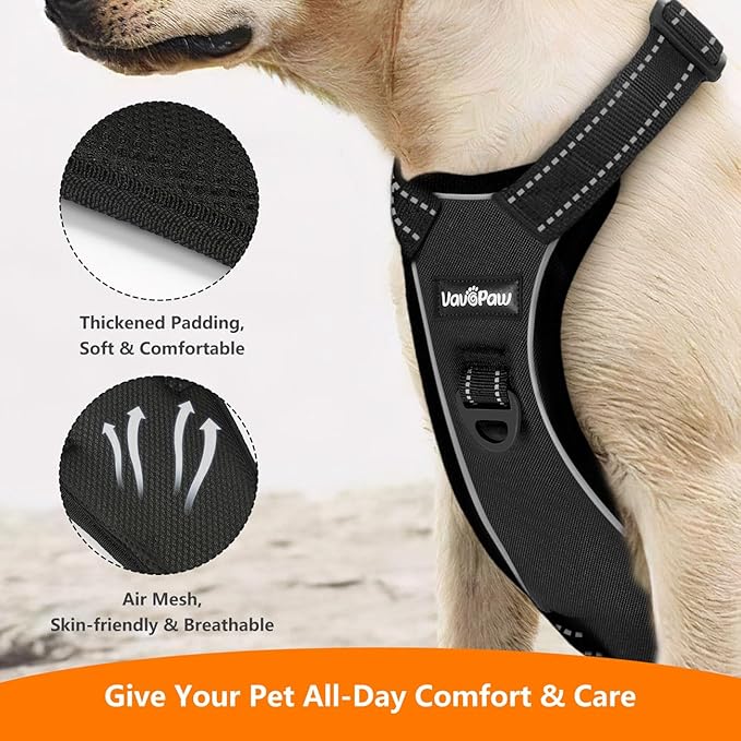 VavoPaw Dog Seat Belt Harness for Car, Dog Car Harness Adjustable Mesh Breathable & Dogs Seatbelt Safety Tether with Elastic Bungee for Small Medium Large Pets(Carbon Black, XL)