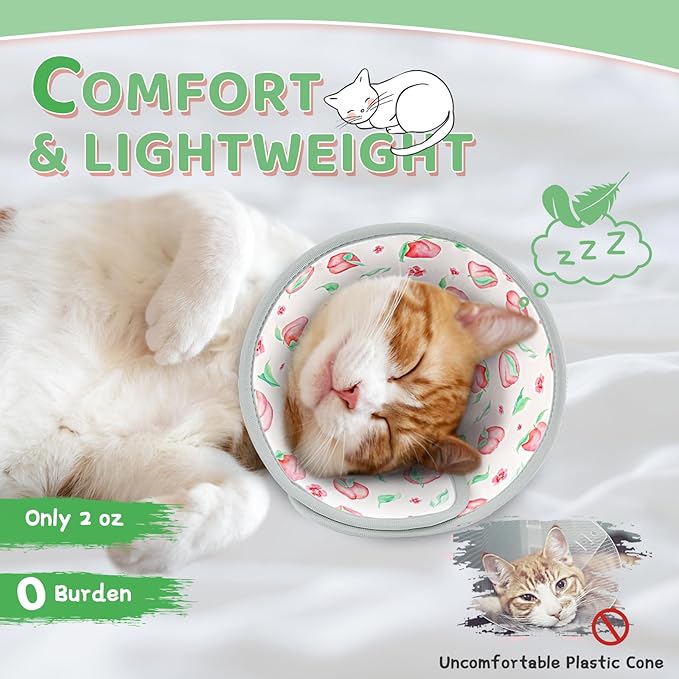 Cat Cone Collar Soft to Stop Licking, Adjustable, Foldable Lightweight Kitten Cones After Surgery Recovery for Cats & Kittens, Cat Cone Alternative, Easy Eating (PinkWhite, L)