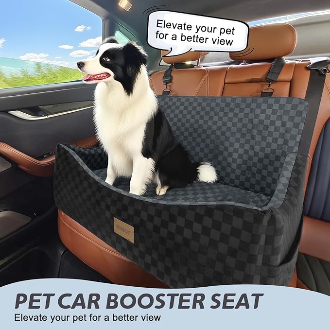 JOEJOY Dog Car Seat for Medium/Large Dogs - Reversible Dual-Sided Travel Dog Car Bed with Memory Foam, Washable Pet Booster Seat for Do gs up to 55 lbs or 2 Small Dogs, 2 Safety Leashes, Dark Grey