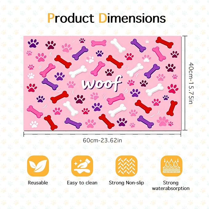 HOMETITUTE 24x16 inch Non Slip Dog Food Mat Pet Bowl Placemat for Food and Water Puppy Feeding Mat Small Dog Bowl Mats Cat Food Mat Easy Clean Pet Feeding Mats for Small Pets