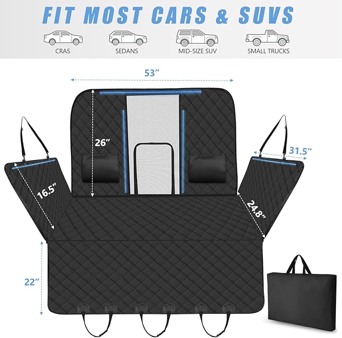 Back Seat Extender for Dogs-Large Space, Hard Bottom High Barrier Dog Car Seat Cover for Back Seat Hold 420lb, Backseat Protector Pet Bed, Waterproof Dog Hammock for Car SUV and Trucks