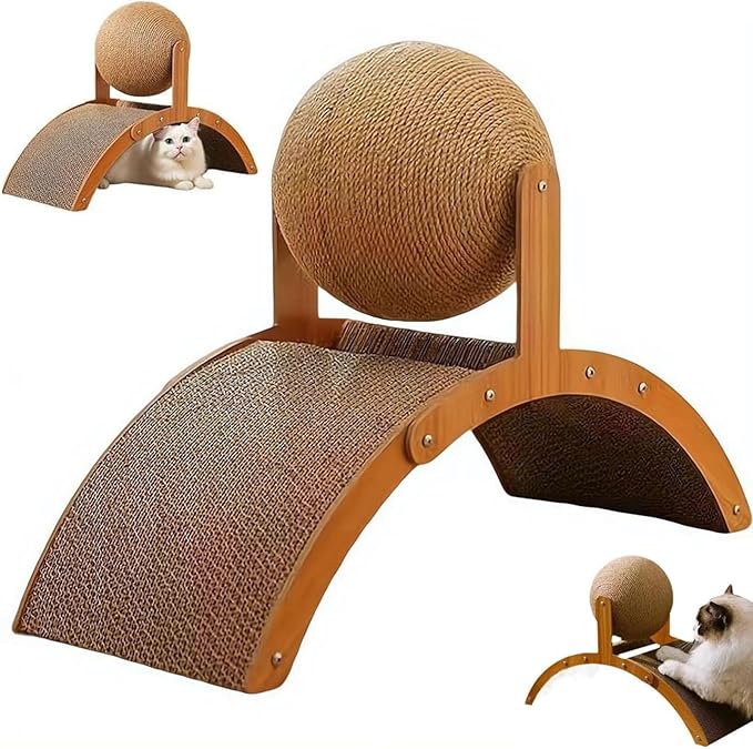 Interactive Cat Scratcher, Cat Scratching Post Design with Arch Bridge Balls-Stylish CatScratching Board, Natural Sisal Scratcher Ball, Fun and Engaging Scratching Post for Exercise