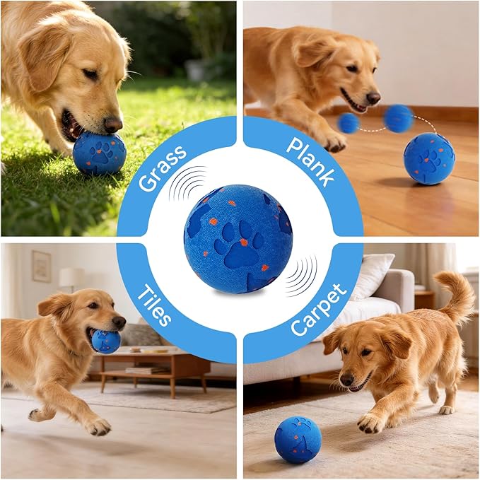 Smart Interactive Dog Toy Ball, Automatic Moving Rolling & Bouncing, Motion Activated E-TPU Dog Ball, Waterproof Chew Resistant for Medium & Large Dogs (Blue)
