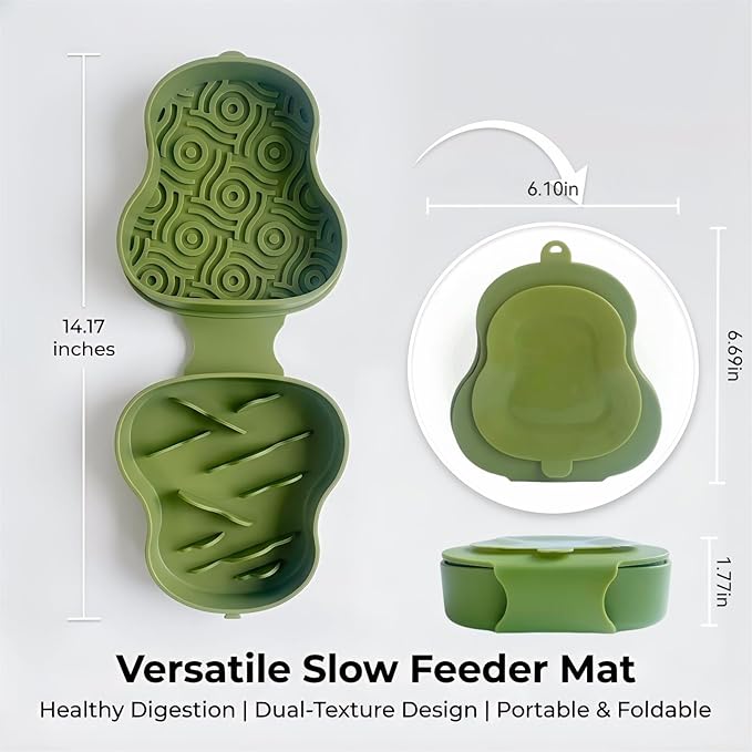 Collapsible Dog Travel Bowl with Lid, Portable Slow Feeder & Lick Mat Combo, Mess-Free Clamshell Silicone Water Dish for Hiking (Khaki)