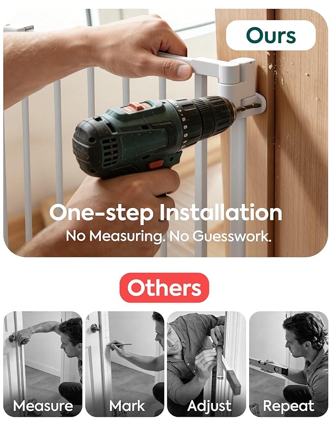 Babelio Removable & No Bottom Bar Baby Gate, 29-43", 36" H Hardware Mounted (Drill Needed)| Wide Walk-Thru| Auto-Close Safety Dog/Pet Gate for Stairs & Doorways (White, 29-43" W, 36" H)