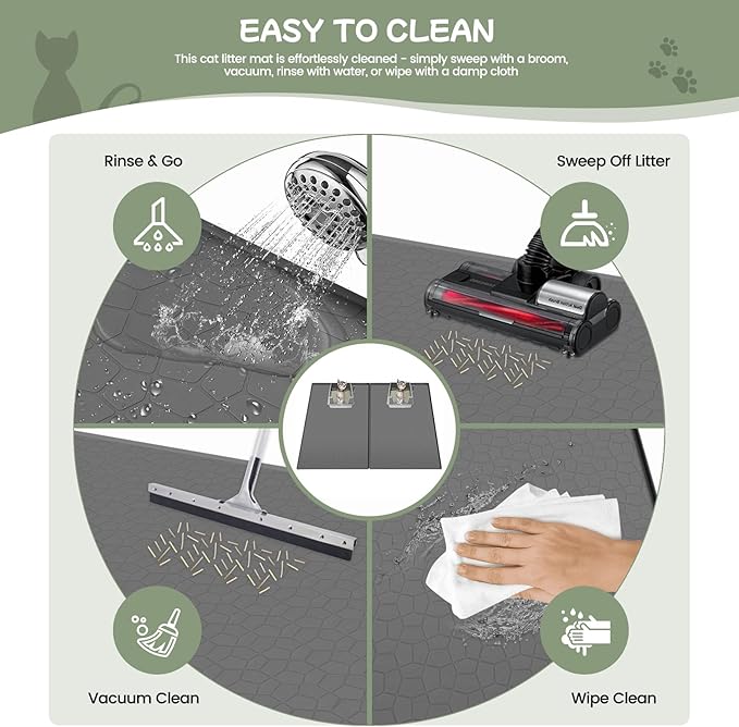Homegroove 2Pcs Silicone Cat Litter Box Mat, 34"x22" Large Litter Box Mat for Litter Trapping, Waterproof Kitty Litter Mat for Indoor Cats, Cat Litter Catcher Mat for Floor, Non-Slip, Easy to Clean