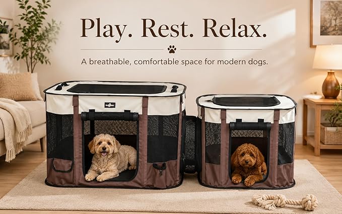 Paw Ballet 2-in-1 Foldable Pet Playpen, Portable Dog Cat Kennel Tent with Waterproof Shade Cover, Indoor Outdoor Use, with Carrying Case