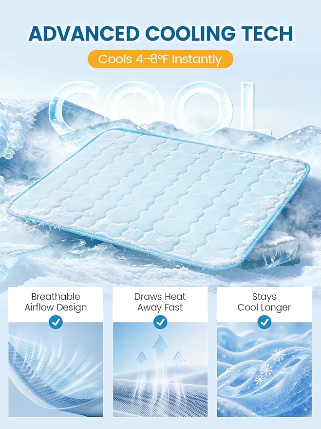 Mora Pets Dog Cooling Mat Pet Cooling Pad for Dogs & Cats Q-Max>0.5, Breathable Washable Self Cool Dog Mat for Indoor Floors, Crate, Sofa & Outdoor Use, Non Gel Summer Ice Silk Cold Pad Small 28x22