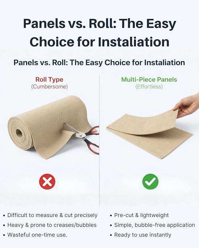 Corner & Wall Cat Scratch Mat, Self-Adhesive Trimmable Cat Scratcher, Wall Mounted Scratching Pad for Indoor Cats, Sofa Furniture Protector, Cat Post Cover Replacement (Beige, 23.6''x11.8'', 3-Pack)
