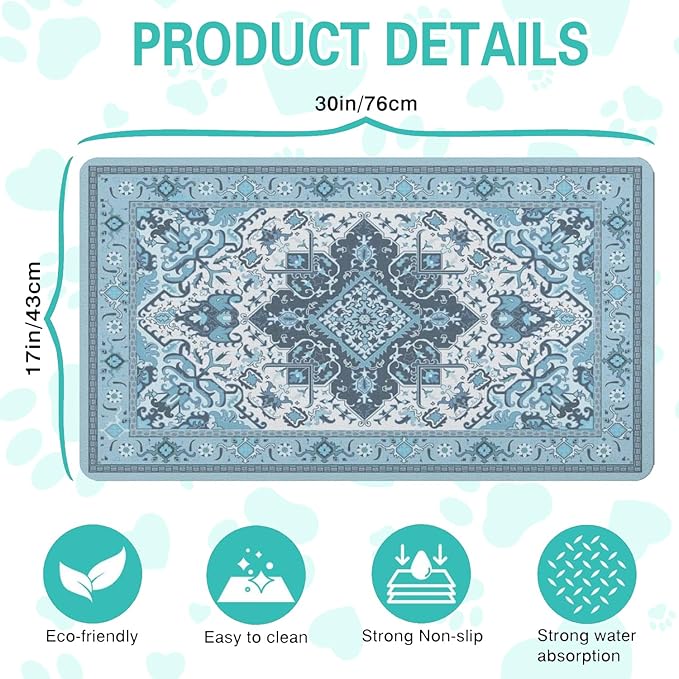 Pet Feeding Mat for Floors Waterproof Dog Mat for Food and Water Absorbent Quick Dry Non Slip mat for Cat Bowls
