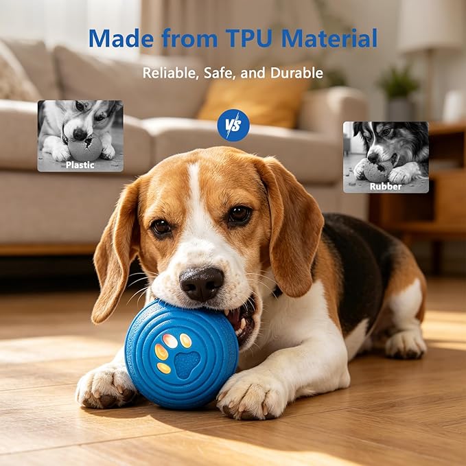 Interactive Dog Ball, Automatic Dog Toy, Vibrating Dog Ball with 4 Play Modes, Moving & Bouncing Ball for Dogs, Smart Self Rolling Dog Toy for Small Medium Dogs, USB-C Rechargeable, Blue