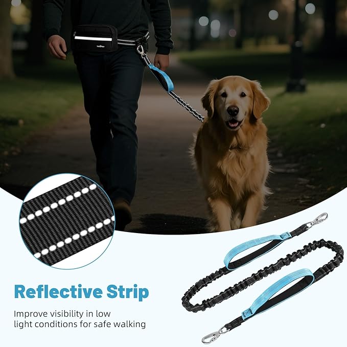VavoPaw Hands Free Dog Leash with Pouch, Waist Leash for Dog Walking, Jogging, Hiking, Retractable Leashes with Dual Padded Handles, Adjustable Reflective Belt for Small, Medium, Large Dogs