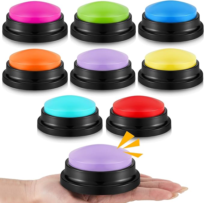 Honoson 8 Pieces Recordable Answer Buzzers Button for Trivia Games Show Buzzers Recording Buttons Gifts for Classroom Team(Novelty Color)
