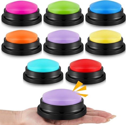 Honoson 8 Pieces Recordable Answer Buzzers Button for Trivia Games Show Buzzers Recording Buttons Gifts for Classroom Team(Novelty Color)