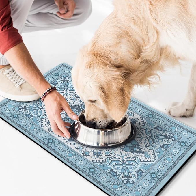 Pet Feeding Mat for Floors Waterproof Dog Mat for Food and Water Absorbent Quick Dry Non Slip mat for Cat Bowls
