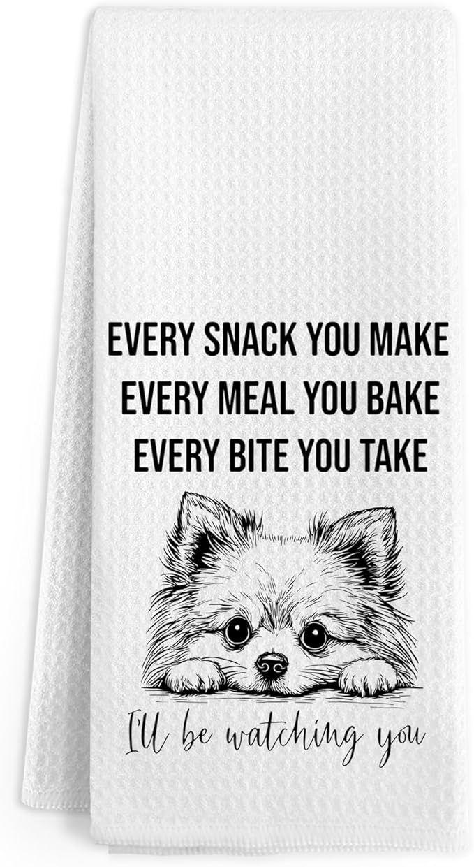 Pomeranian Dog Gifts Kitchen Towels, Pomeranian Dogs Gifts for Women Men, Funny Puppy Dog Lover Hand Dish Tea Towel for Kitchen Decor, Funny Every Snack You Make Hand Towels, 16x24 Inch
