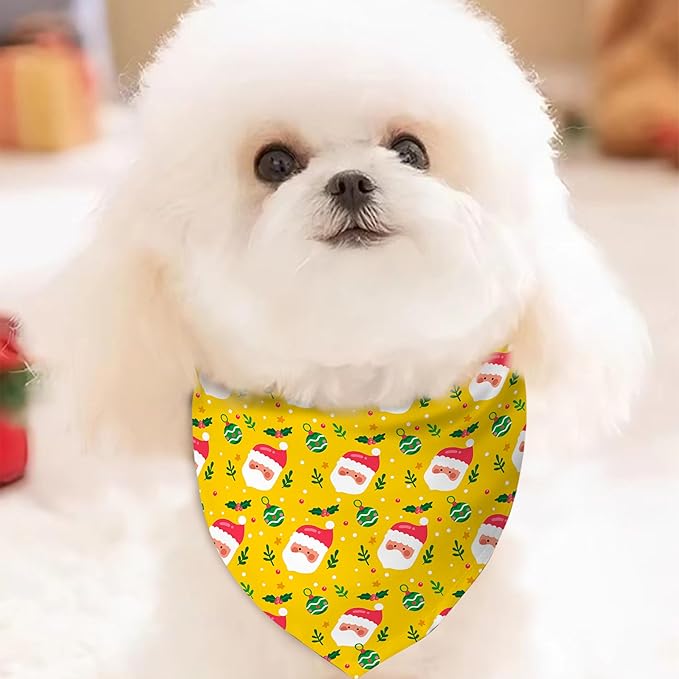 Christmas Dog Bandanas Reversible 2 Pack Small, Cute Santa Claus Xmas Tree Christmas Pet Bandanas Set Adjustable Triangle Winter Xmas Holiday Scarves for Small Medium Boy Girl Dogs