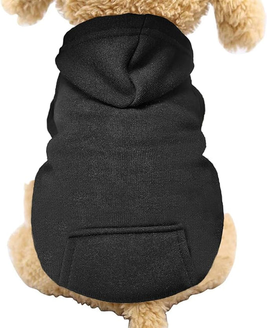 Jecikelon Soft Dog Hoodies for Small Dogs, Fleece Puppy Sweatshirt with Pockets, Warm Winter Cold Weather Coats for Pet Cat, Cute Clothes Puppy Costume (Black, X-Small)