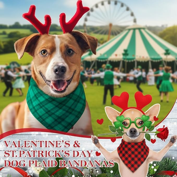 Abbylike 100 Pcs St. Patrick's Day Dog Bandanas Bulk Green Plaid Bandanas for Dogs Triangle Kerchief Bib Scarf for Pet Irish Holiday Costume Photo Props Accessories (25.6 x 17.7 x 17.7)