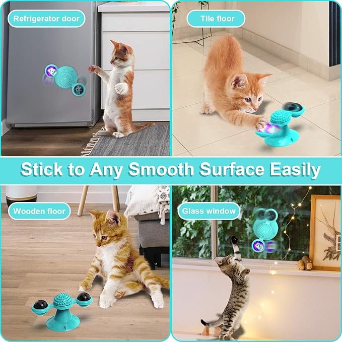 GBSYU Interactive Windmill Cat Toys with Catnip : Cat Toys for Indoor Cats Funny Kitten Toys with LED Light Ball Suction Cup‖Cat Nip Toy for Cat chew Exercise