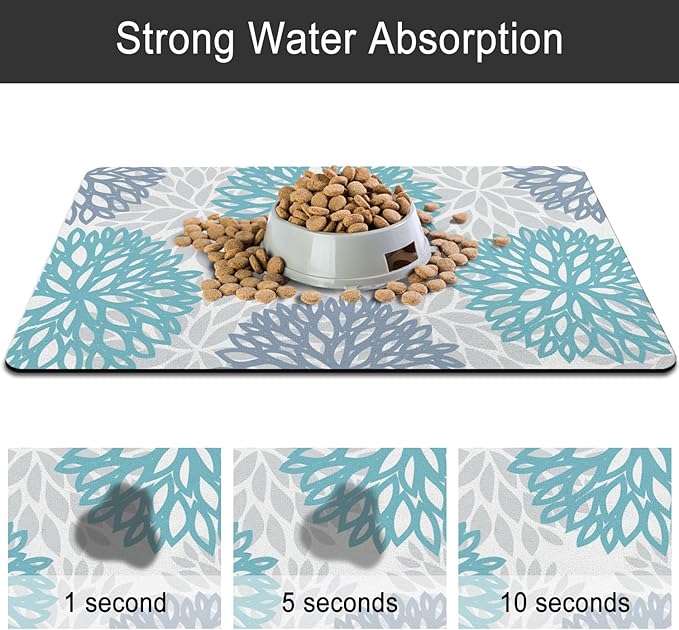 Dog Food Mats 2 Pack for Floors, Absorbent and Quick-Drying Pet Cat Food Mat,Anti-Fouling and Easy-to-Clean Pet Feeding Mat,Dog Bowl Mat for Messy Drinking Water Bowls 12"x 20"+18x24