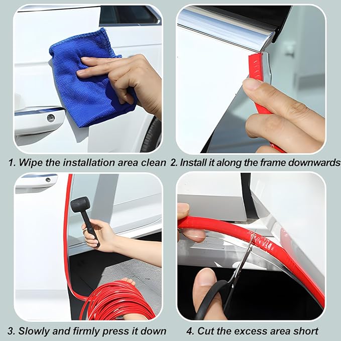 Osilly Car Door Protector Edge Guards, 33Ft Anti Collision U Shaped Automobile Door Seal Protector, No Glue Vehicle Exterior Edge Trim Protective Strip Accessories, Universal Fit (Red)