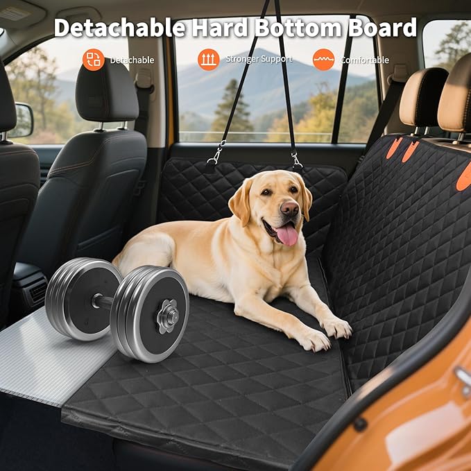 HOTEAGLE Pet Car Seat Cover with 3 Separate Hard Bottom Plates, Ideal for Car/SUV/Small Trucks, Back Seat Extender for Dogs Holds 400lbs, Black