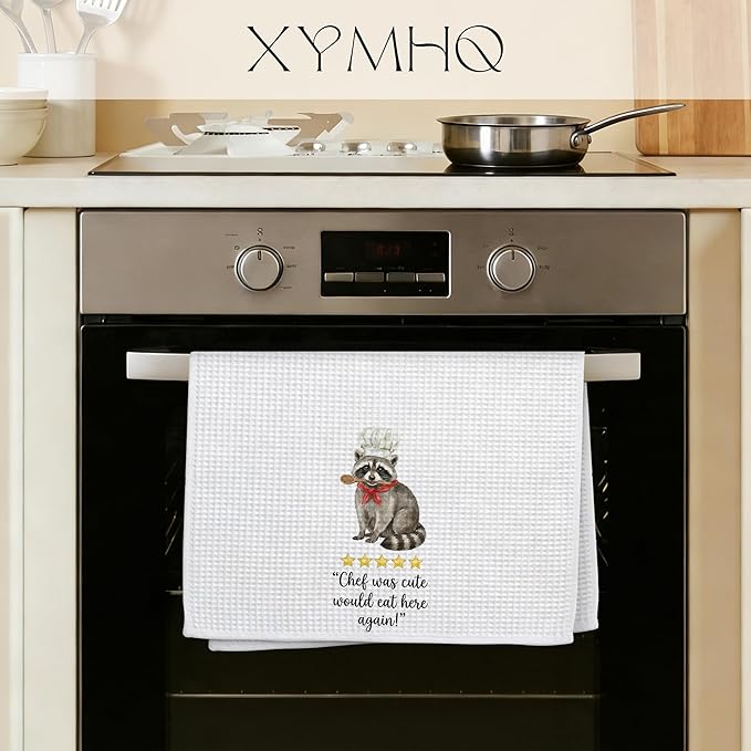 Funny Raccoon Gifts Kitchen Towel, Cute Raccoon Decor Dish Cloth, Chef was Adorable Hand Towels for Cooking, Pet Lover Housewarming Gifts for Women, 16x24 Inch