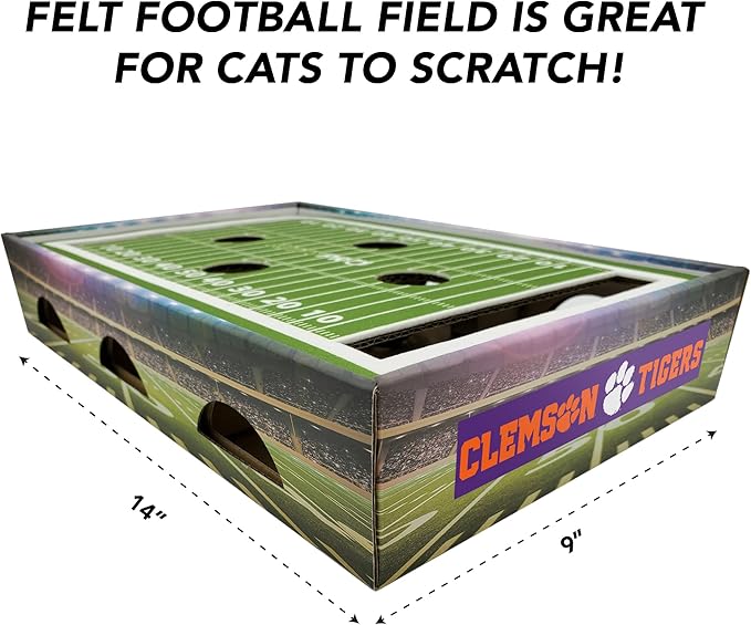 Pets First NCAA Clemson Tigers Cat Scratcher Box, Game Day Cat Toy, NCAA Football Field Designed Cat Scratcher and Lounge, Stimulating Cat Game
