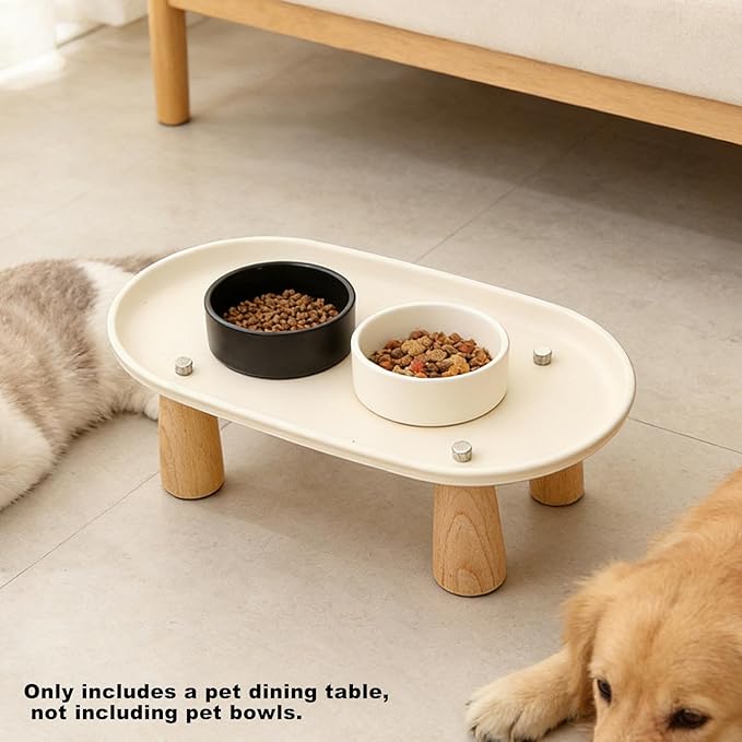 Generic Cat Bowl Raised Stand Rack to Protect Cat Neck Sturdy Non Slip Stable for Feeder Stand Elevated Holder, Beige 31cmx17cm