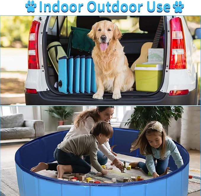 Foldable Dog Pet Bath Pool,63 x 12Inches Hard Plastic Collapsible Pet Bath Tub & Wading Pool or Dogs and Cats for Indoor/Outdoor Use, Blue