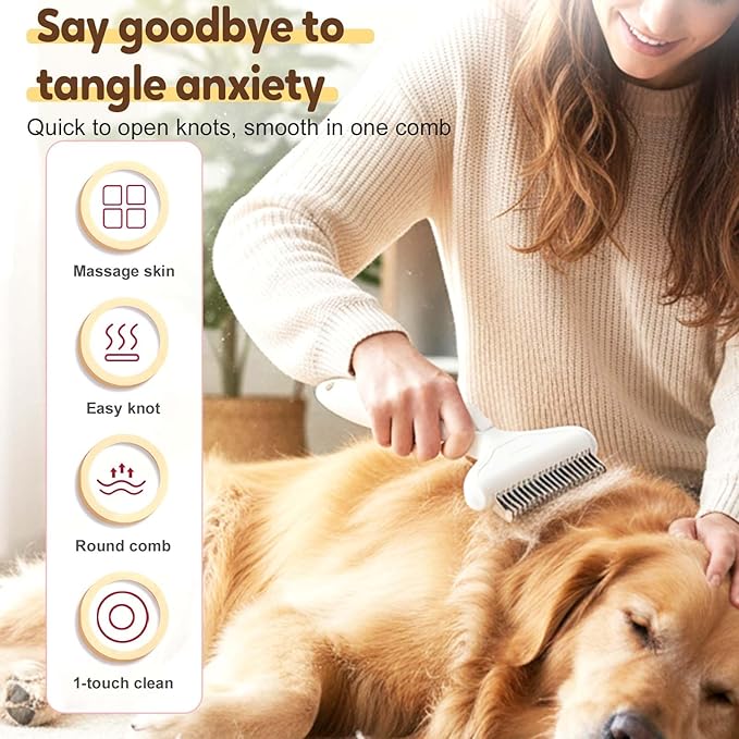 Dematting Comb for Dogs and Cats, Undercoat Rake Pet Brush for Long Hair, Dual-Sided Pet Grooming Brush Removes Tangles Knots and Loose Fur, Deshedding Grooming Tool (white)