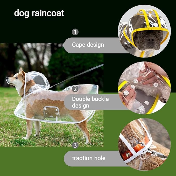 Clear Dog Poncho, Transparent PVC Cape Style Pet Rain Jacket with Hidden Leash Hole, Suitable for Most Dog Breeds(2-25lbs) (Transparent, s-3xl) (White, XX-Large)