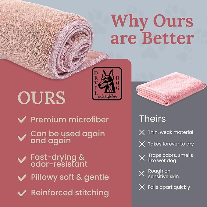 Dog Drying Towel for Dogs – Extra Large 24" x 35" Microfiber Dog Bath Towel, 1200 GSM Twisted Loop, Ultra Absorbent, Edgeless, Quick Dry for Bath, Beach & Travel, Pink