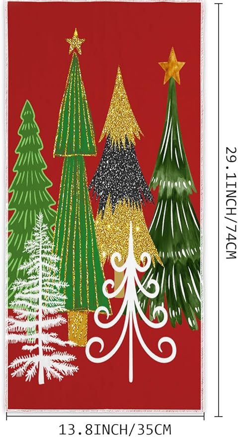 Green Red Christmas Tree Hand Towels Set of 2 Xmas Watercolor Pine Trees Absorbent Bathroom Towel Soft Decorative Towels for Bathroom, Hotel 29.1 X 13.8 Inch