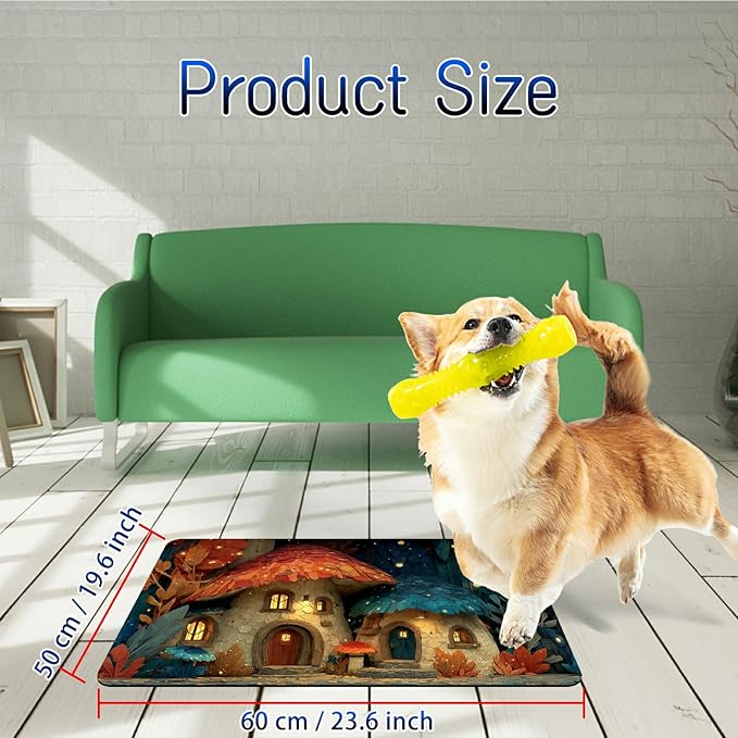 Dog Food Mat, 19.6" x 23.6" Absorbent Pet Feeding Mat for Food and Water, Waterproof Diatom Mud Pet Placemat with Non-Slip Rubber Backing, Easy Clean Cat Bowl Mat for Floors - Mushroom Leaves