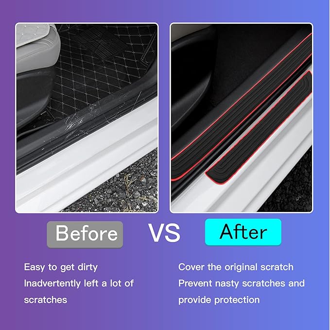 Door Sill Plate Protectors for Car - Universal Door Entry Guards Sill Scuff Cover Panel Step Protector, Welcome Pedal Protector Cover, Sports Pattern, Full Black Base, 4pcs/Set