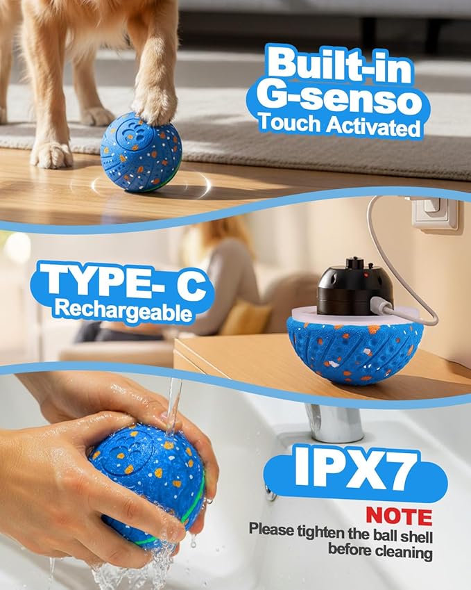 Interactive Dog Toy Balls, E-TPU Automatic Rolling & Bouncing Dog Balls with Lights, Type-C Rechargeable IPX7 Waterproof Dogs Ball, Great Gift for Medium & Large Dogs