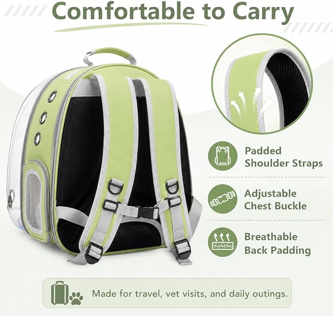 Expandable Cat Carrier Backpack for Cats & Dogs, Bubble Window Pet Travel Backpack with Breathable Mesh, Anti-Collapse Structure, Side Door, Safety Leash, for Vet Visits, Hiking, Outdoor, Light Green