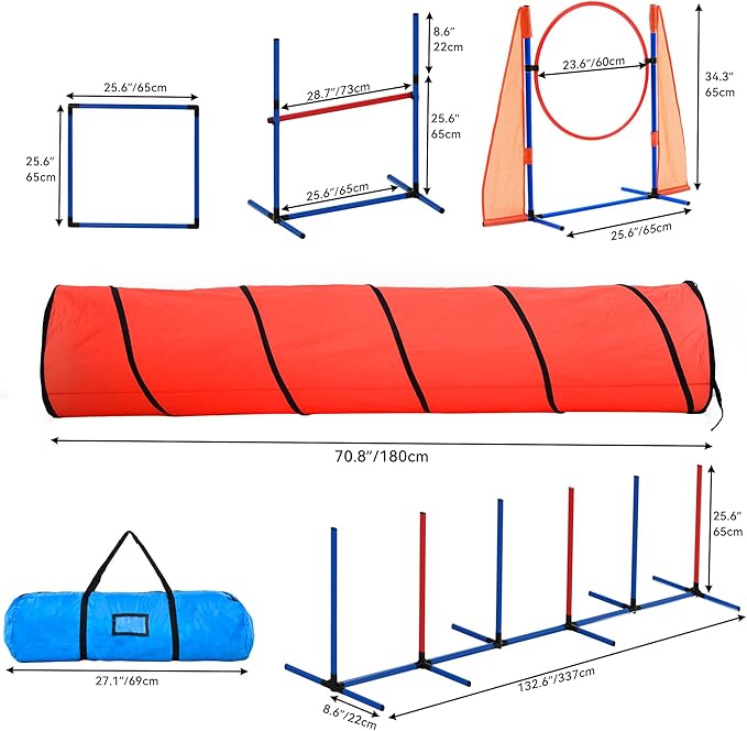 YITAHOME Dog Agility Equipments: Includes Flirt Pole, Agility Tunnel, 3 Jumps, 6 Weave Poles, Pause Box, Agility Course Set for Backyard, Indoor, Outdoor